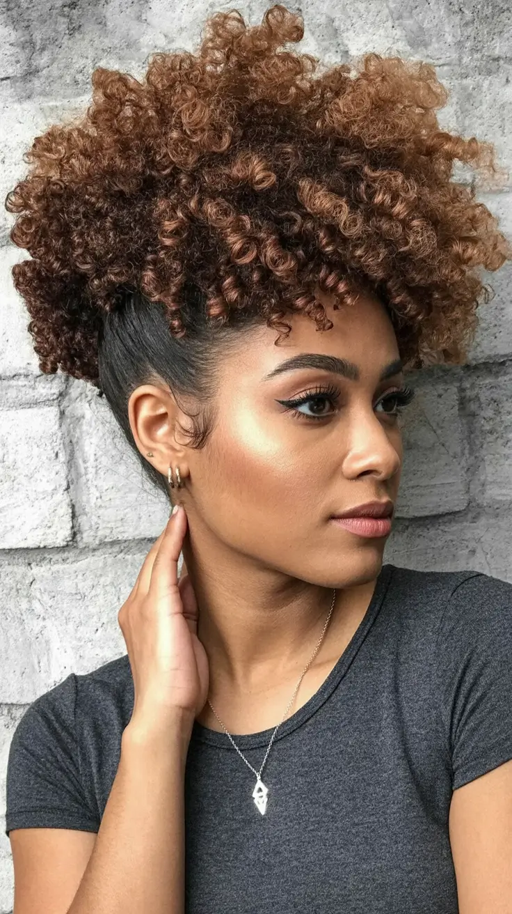 Best quick hairstyles 2026 Curly High Puff With Dimensional Color