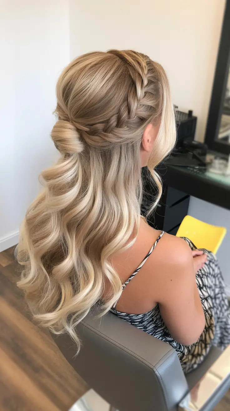 Best quick hairstyles 2026 Half-Up Braided Crown With Loose Waves