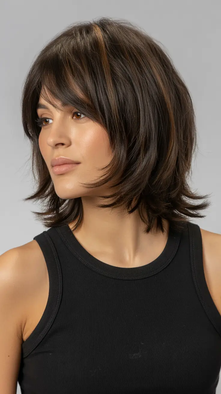 Best shag hairstyles 2026 Modern Brunette Shag With Dimensional Highlights