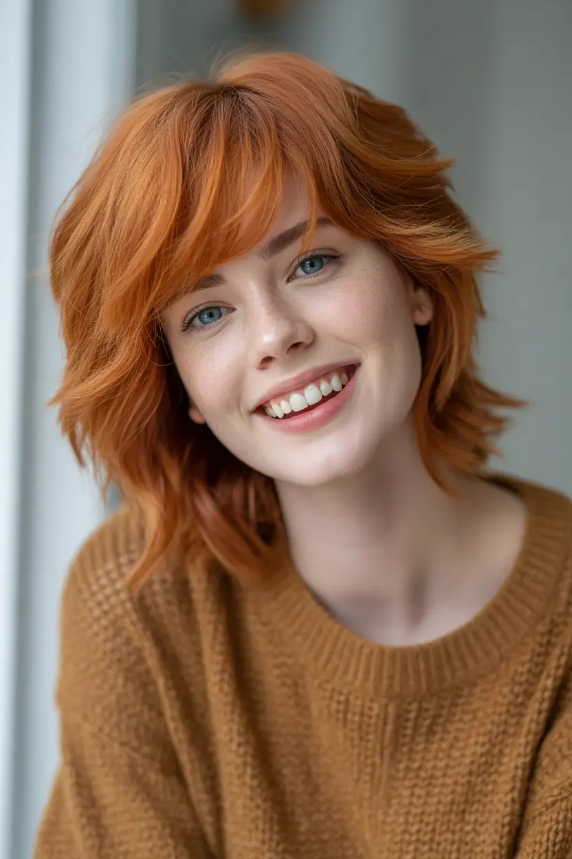 Best shag hairstyles 2026 Mid Length Shag With Warm Copper Movement