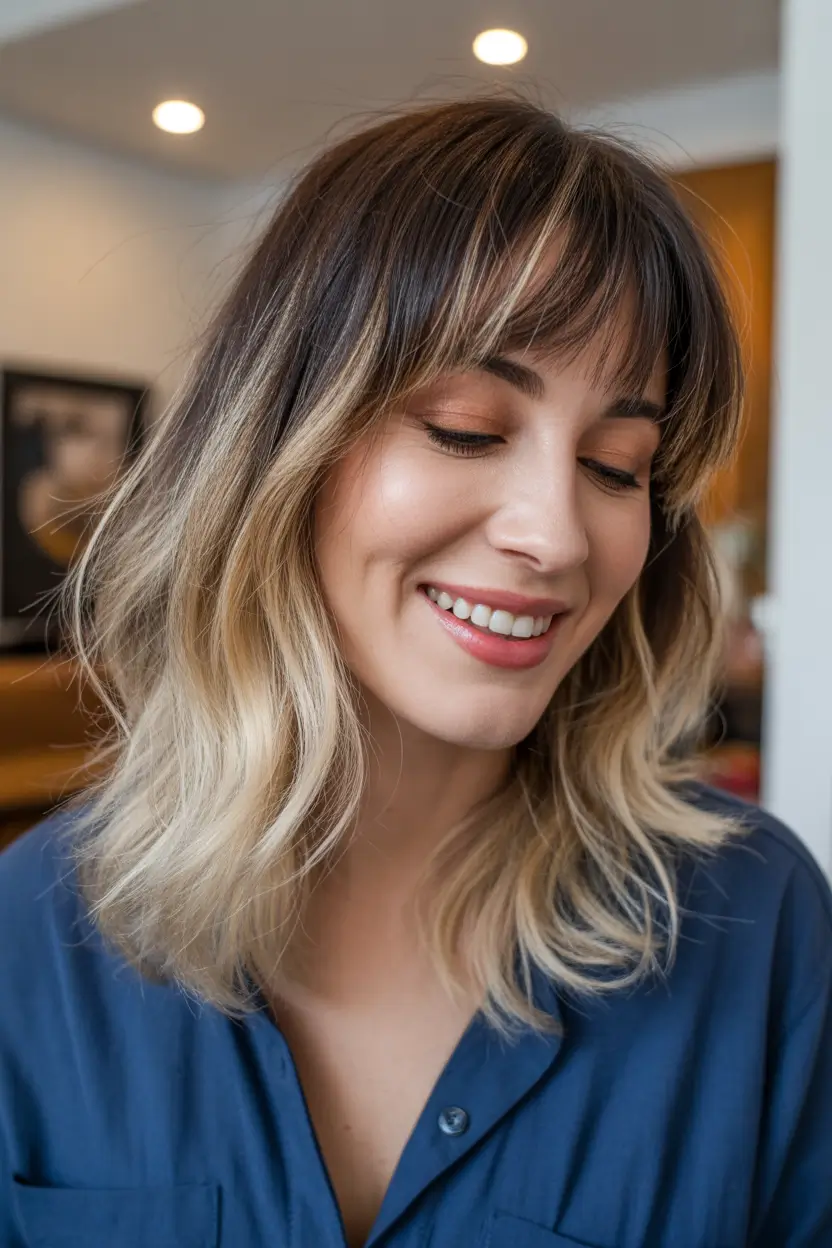 Best shag hairstyles 2026 Soft Bronde Shag With Airy Fringe