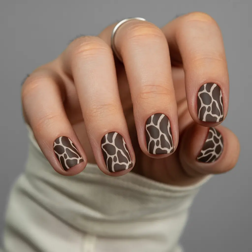 best short nails ideas 2026 Brown Graphic Print For Modern Short Nails