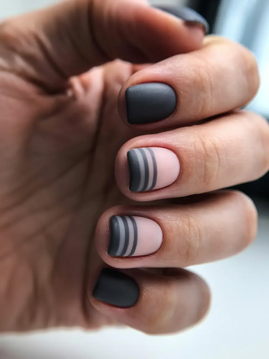 best short nails ideas 2026 Matte Charcoal With Minimal Line Detail