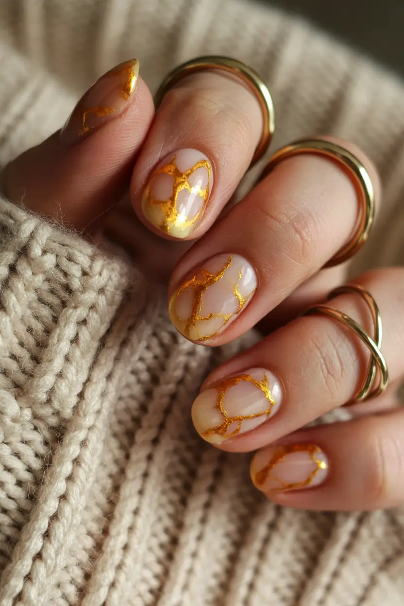 best short nails ideas 2026 Gold Marble Accents On Short Neutral Nails