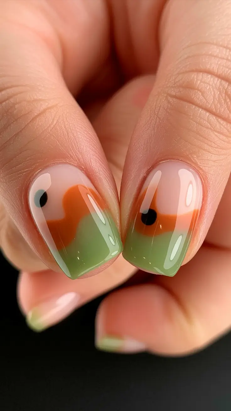 best short nails ideas 2026 Green And Orange Abstract Short Nails