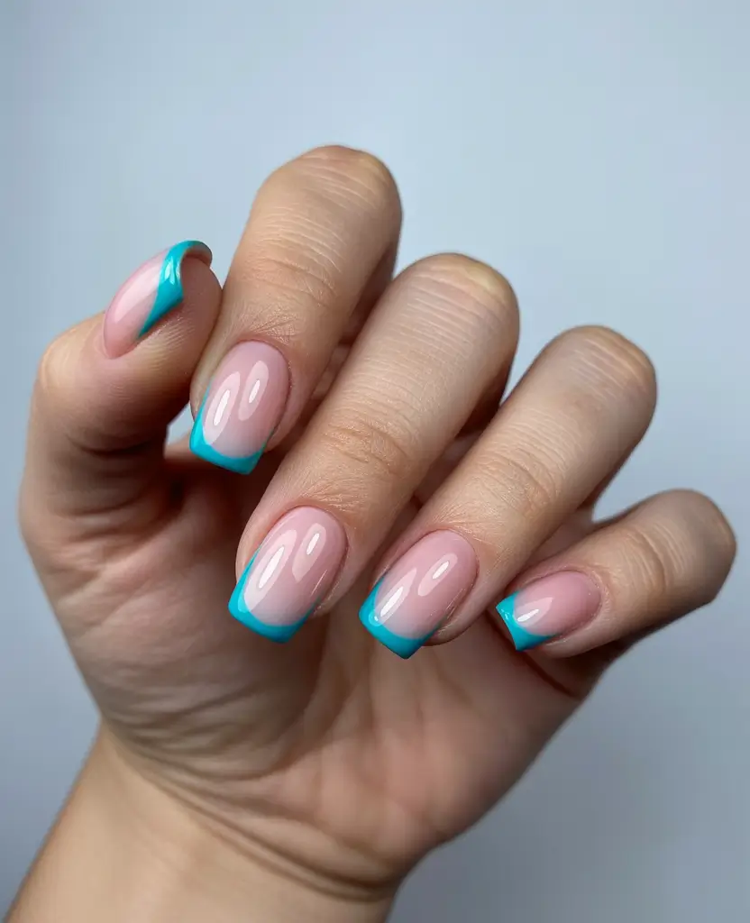 best short nails ideas 2026 Turquoise French Tips For A Modern Pop