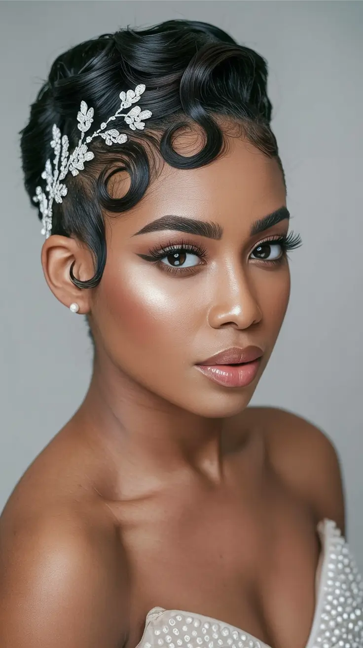 Best wedding hairstyles 2026 Glossy Finger Waves With Vintage Glam Detail
