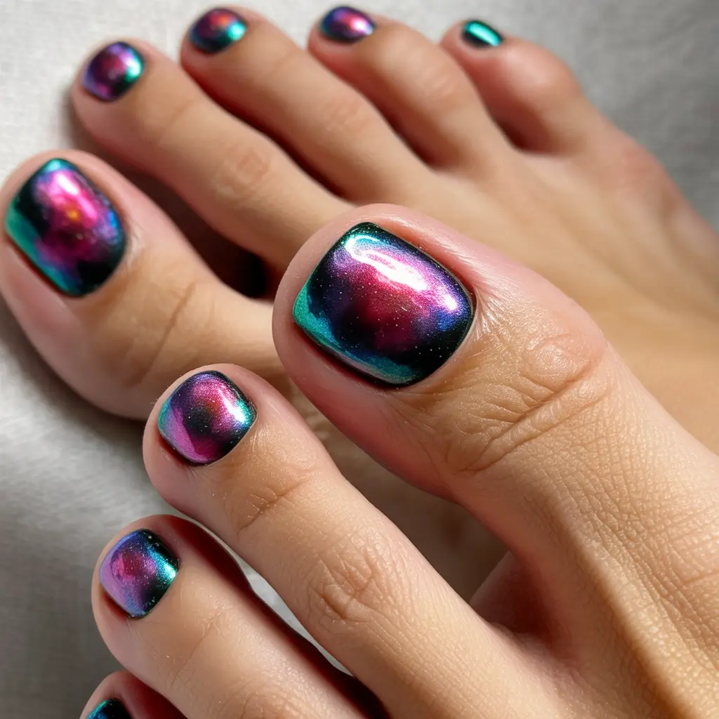Bright toe nail colors 2026 Cosmic Chrome