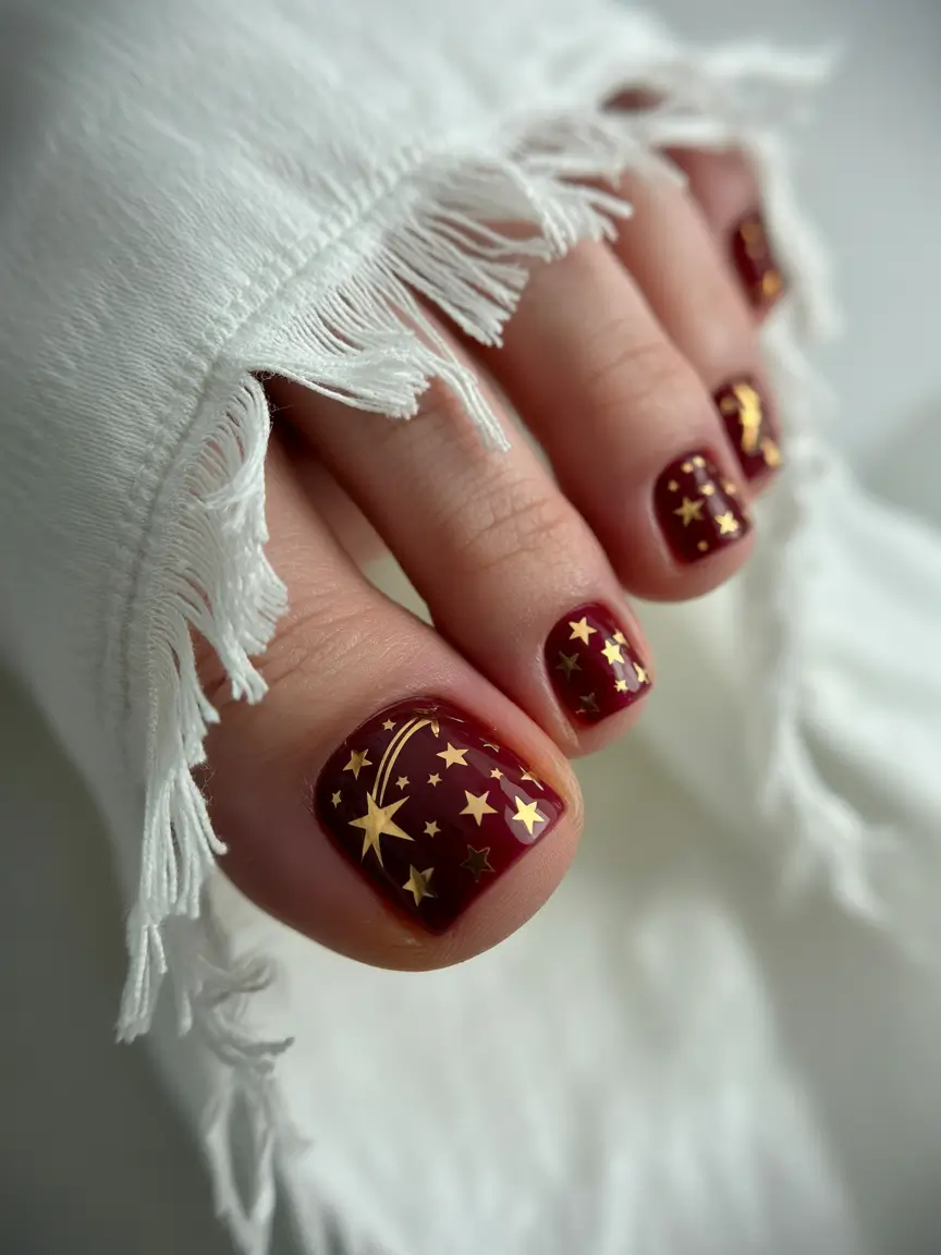 Bright toe nail colors 2026 Burgundy Stars