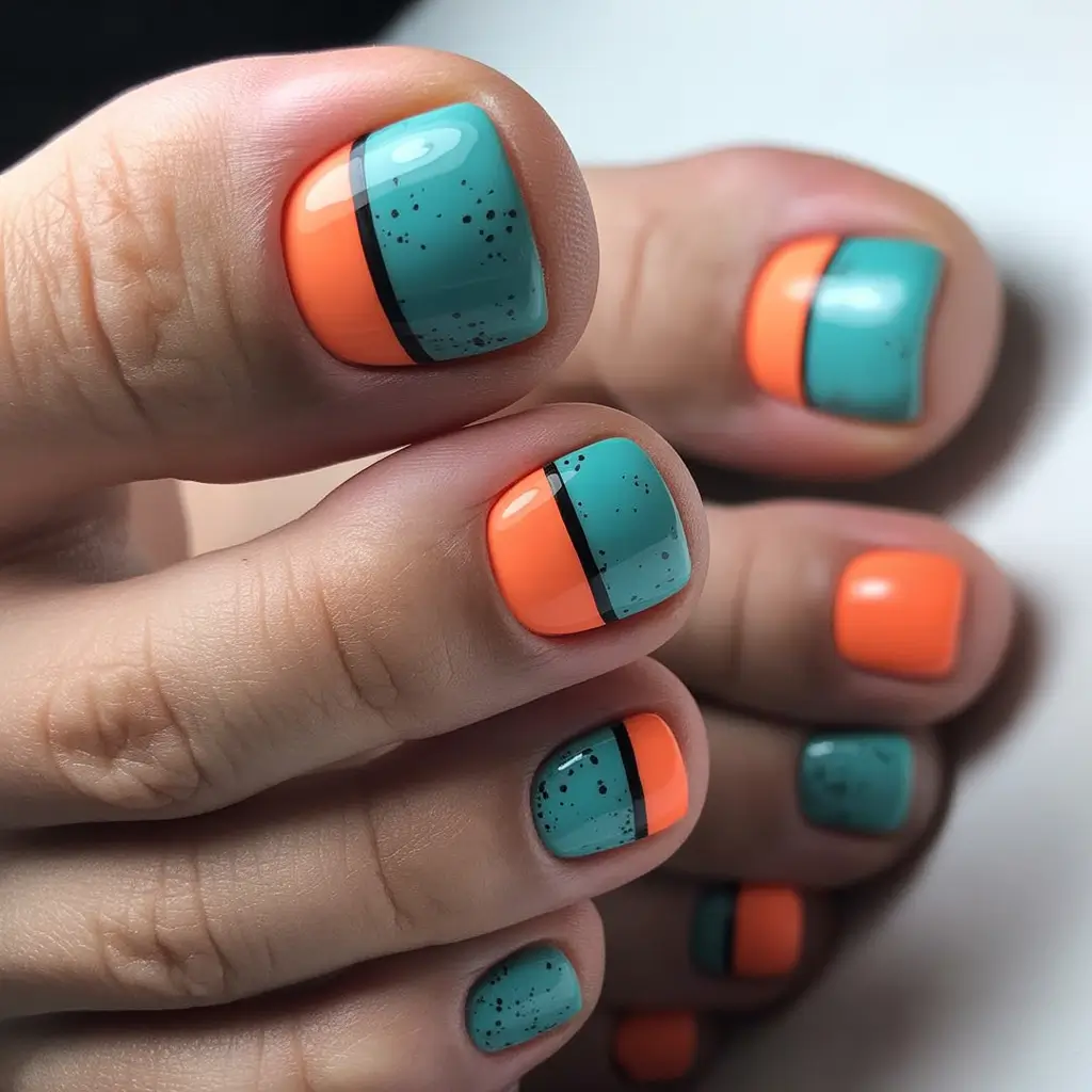 Bright toe nail colors 2026 Color Block Speckle