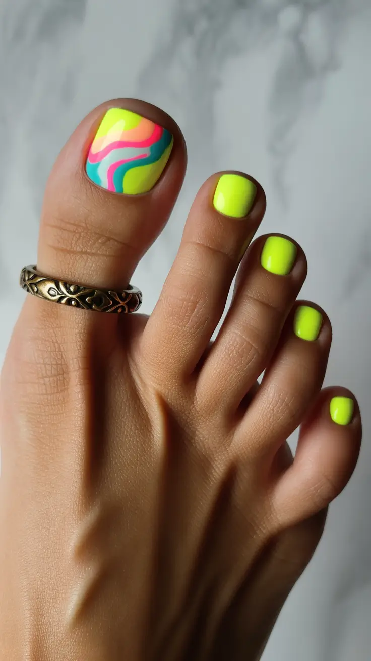 Bright toe nail colors 2026 Neon Swirl