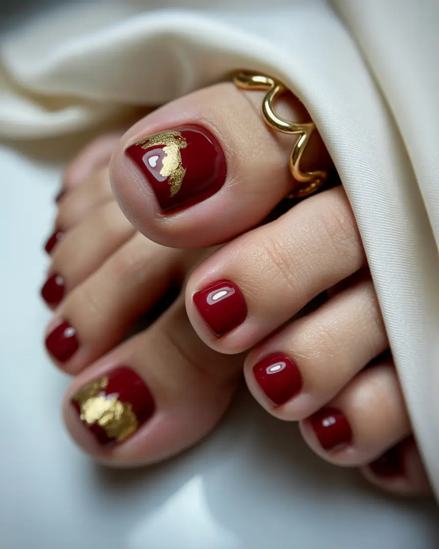 Bright toe nail colors 2026 Red Gold Accent