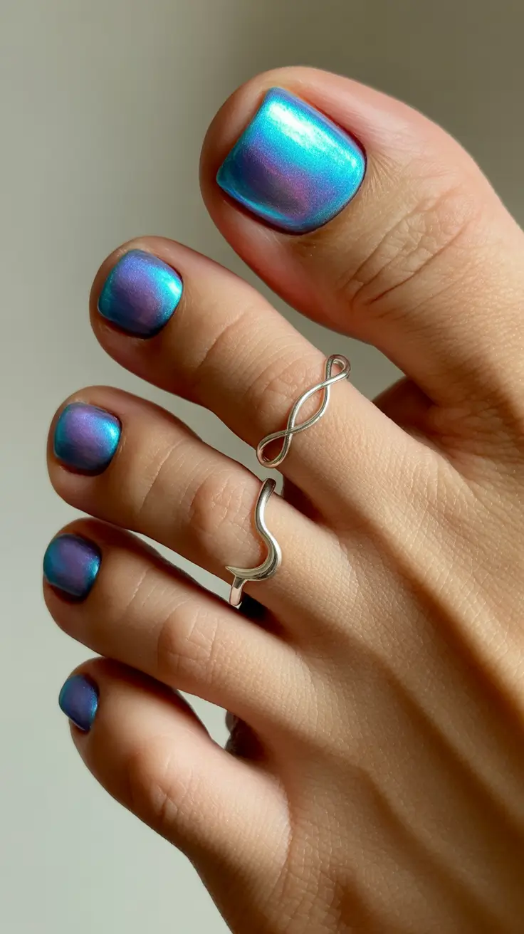 Bright toe nail colors 2026 Iridescent Blue