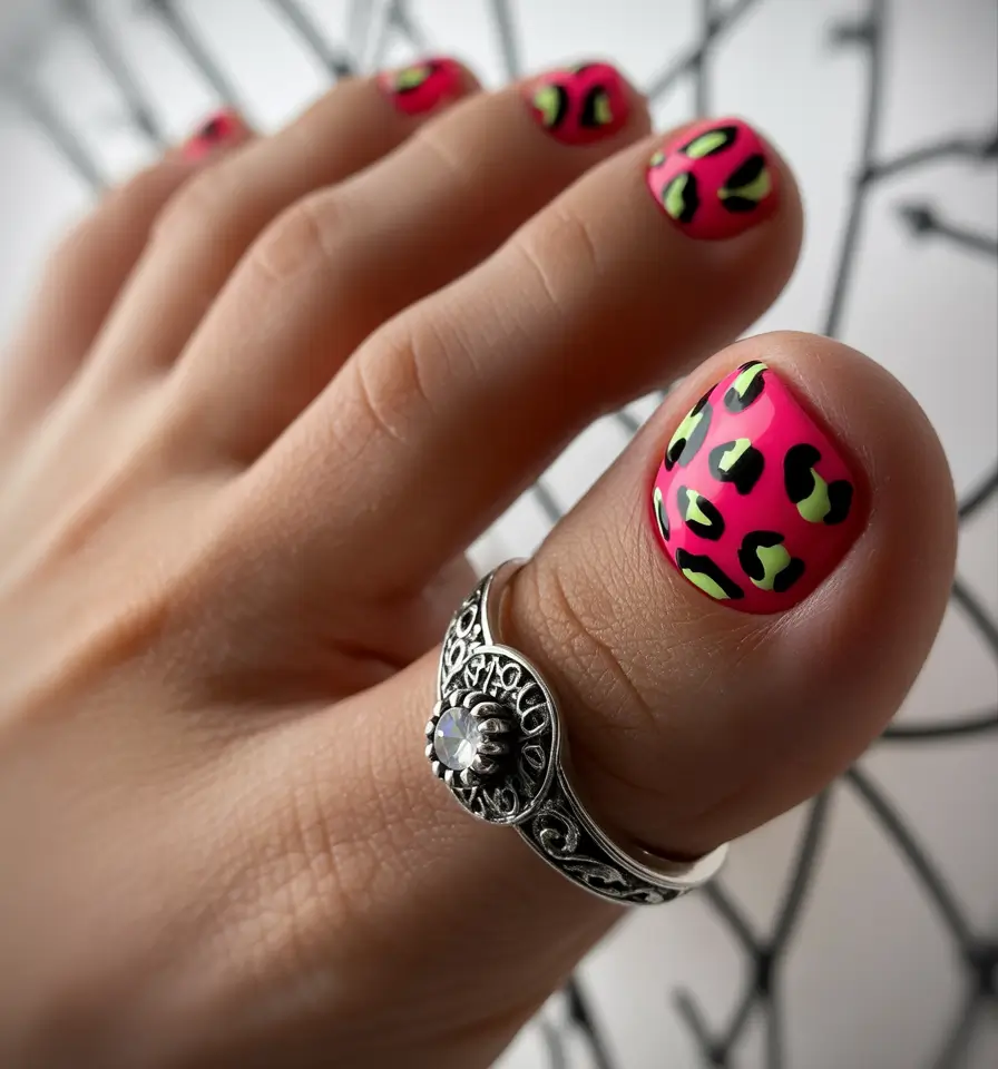Bright toe nail colors 2026 Pink Leopard
