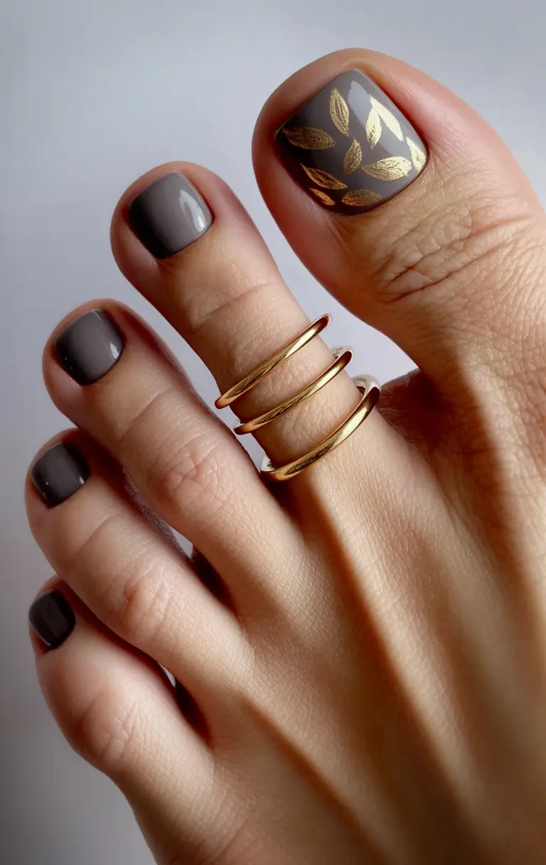 Bright toe nail colors 2026 Gray Gold Leaf