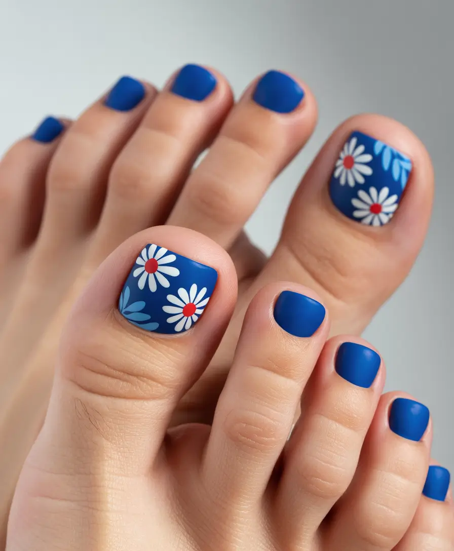 Bright toe nail colors 2026 Blue Floral