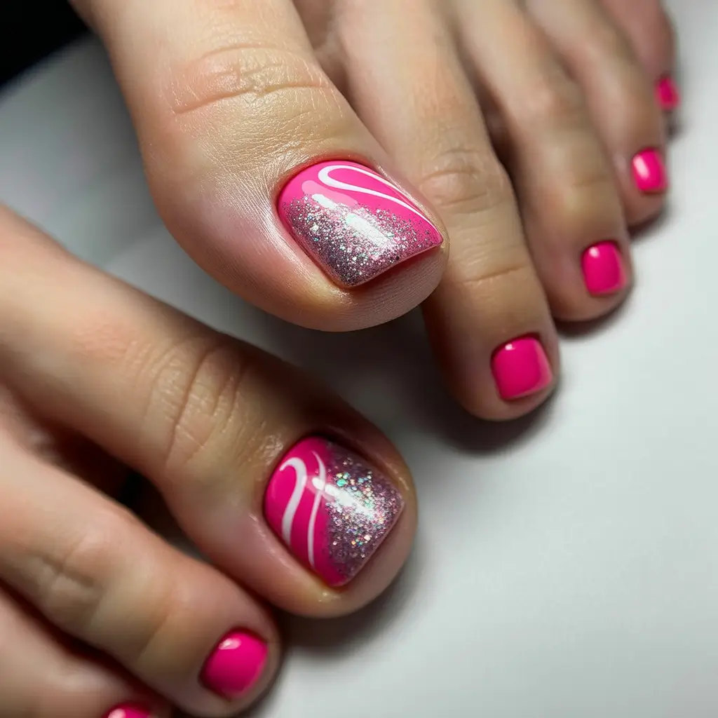 Bright toe nail colors 2026 Pink Glitter