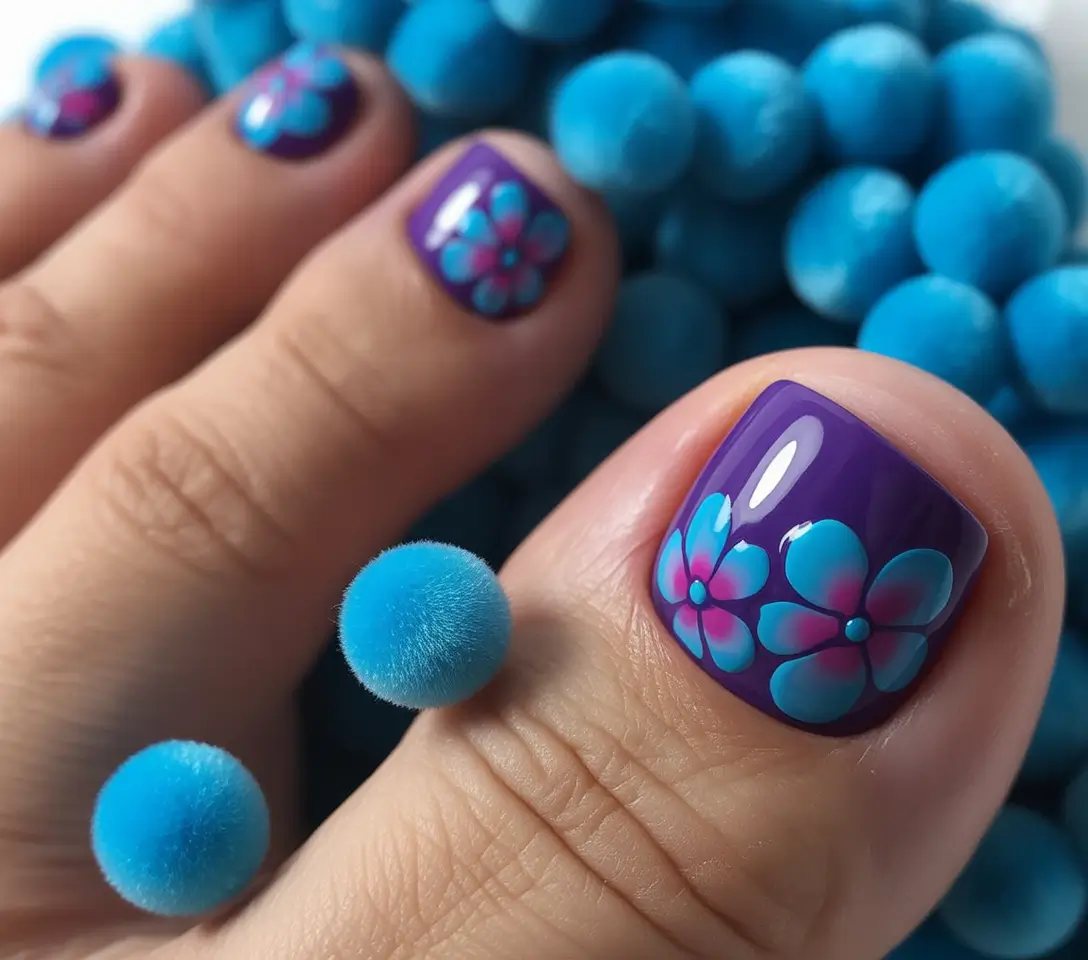 Bright toe nail colors 2026 Purple Floral