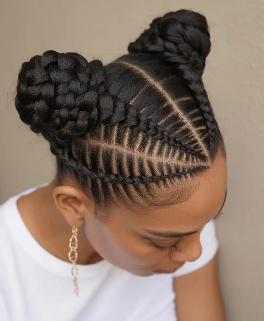 Chic braided hairdos 2026 Dual Braided Buns