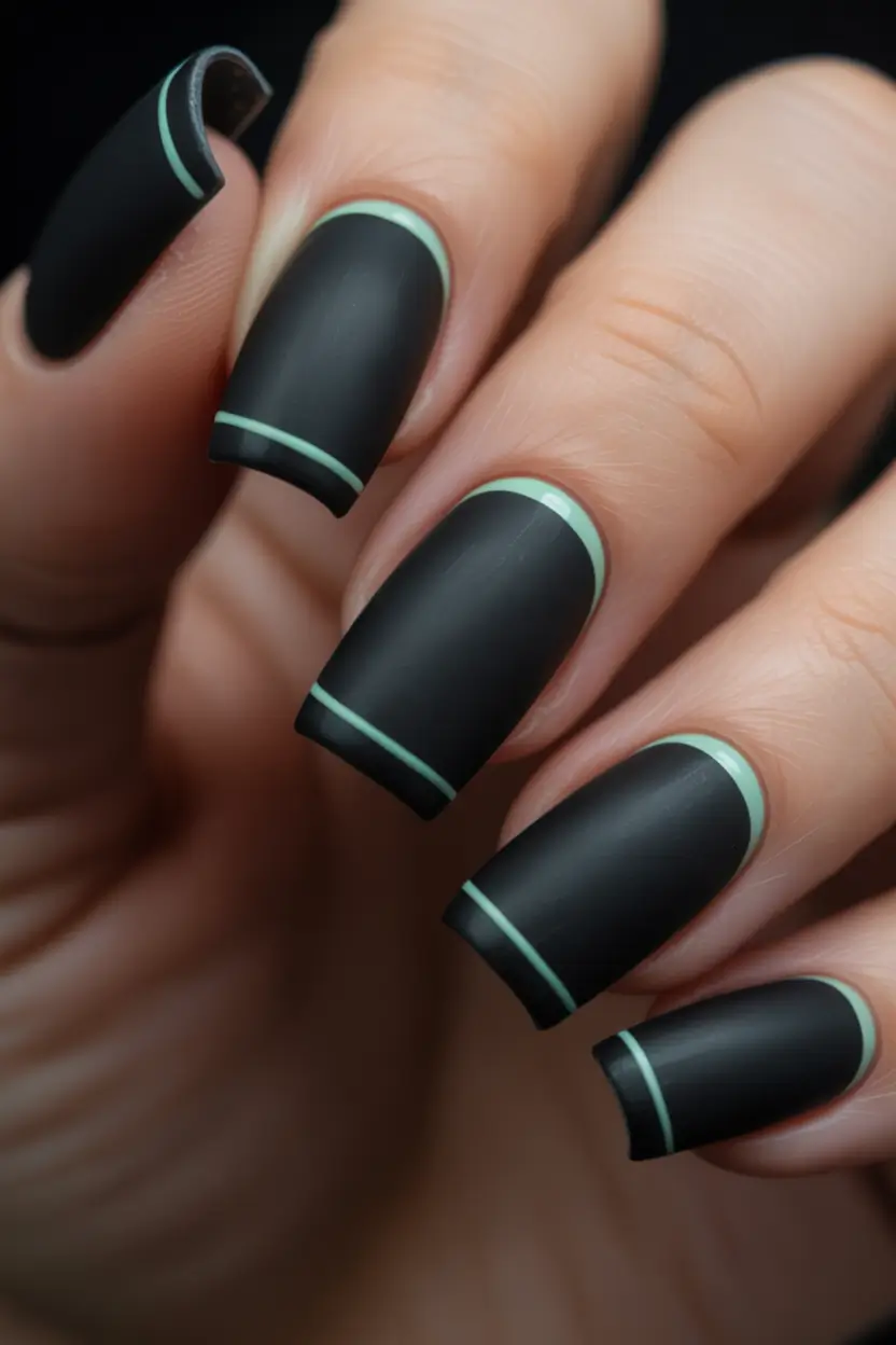 Classic black nails for 2026 Matte graphic design