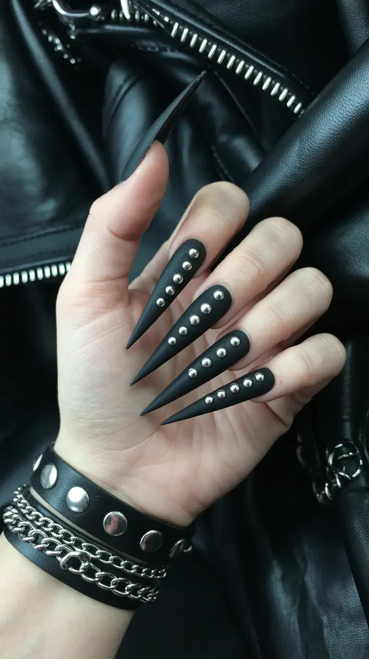 Classic black nails for 2026 Matte black studs