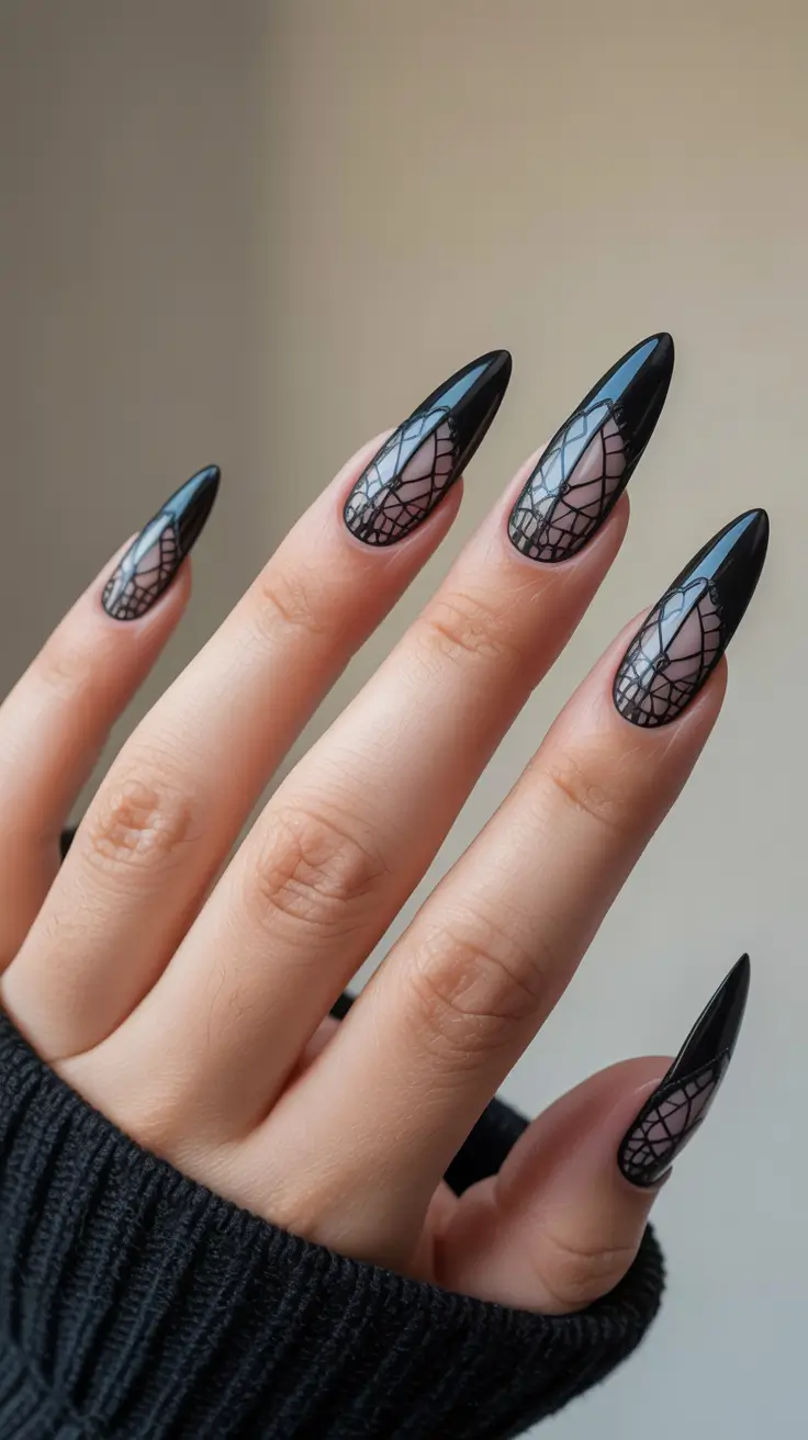 Classic black nails for 2026 Lace art