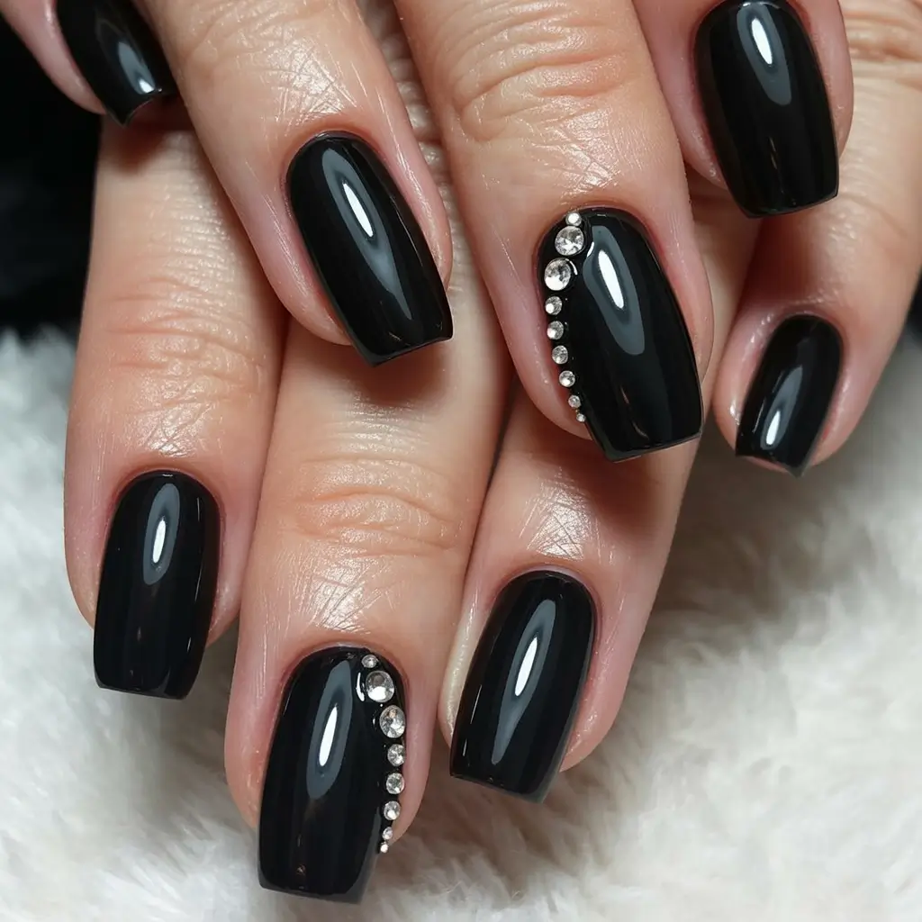 Classic black nails for 2026 Crystal accent line