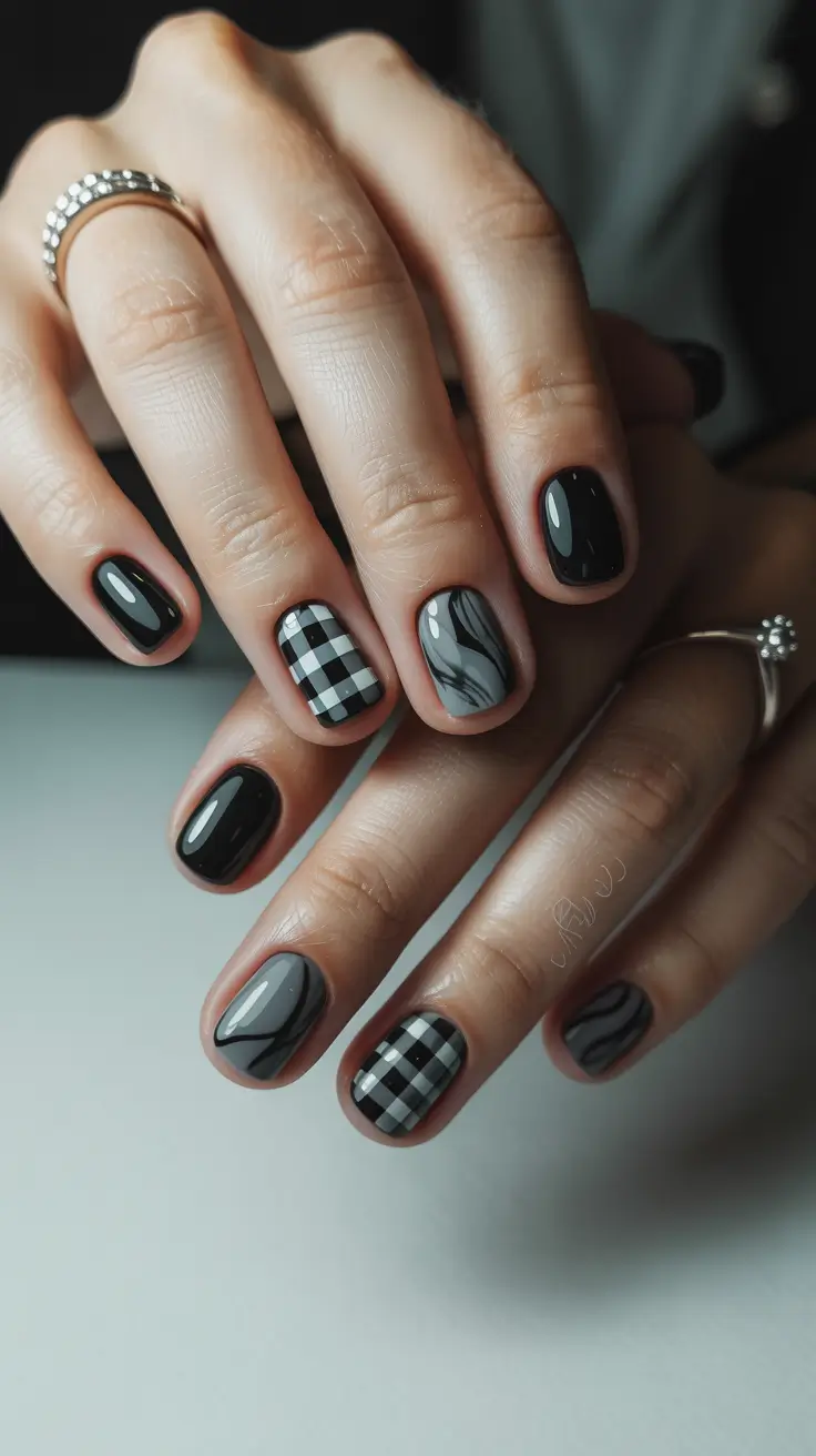 Classic black nails for 2026 Graphic short nails