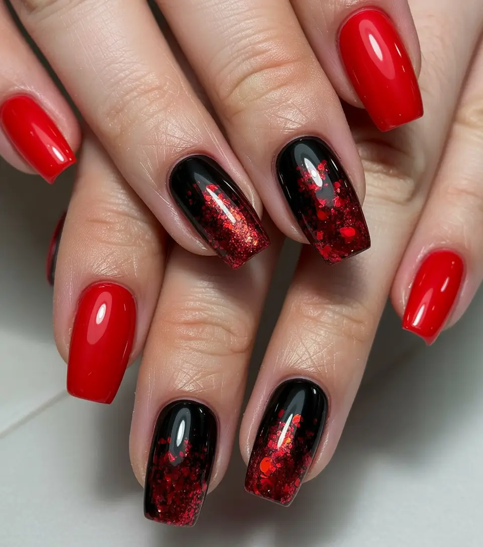 Classic black nails for 2026 Red black gradient