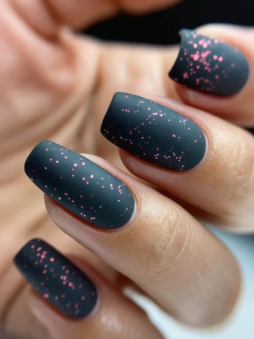 Classic black nails for 2026 Subtle glitter design