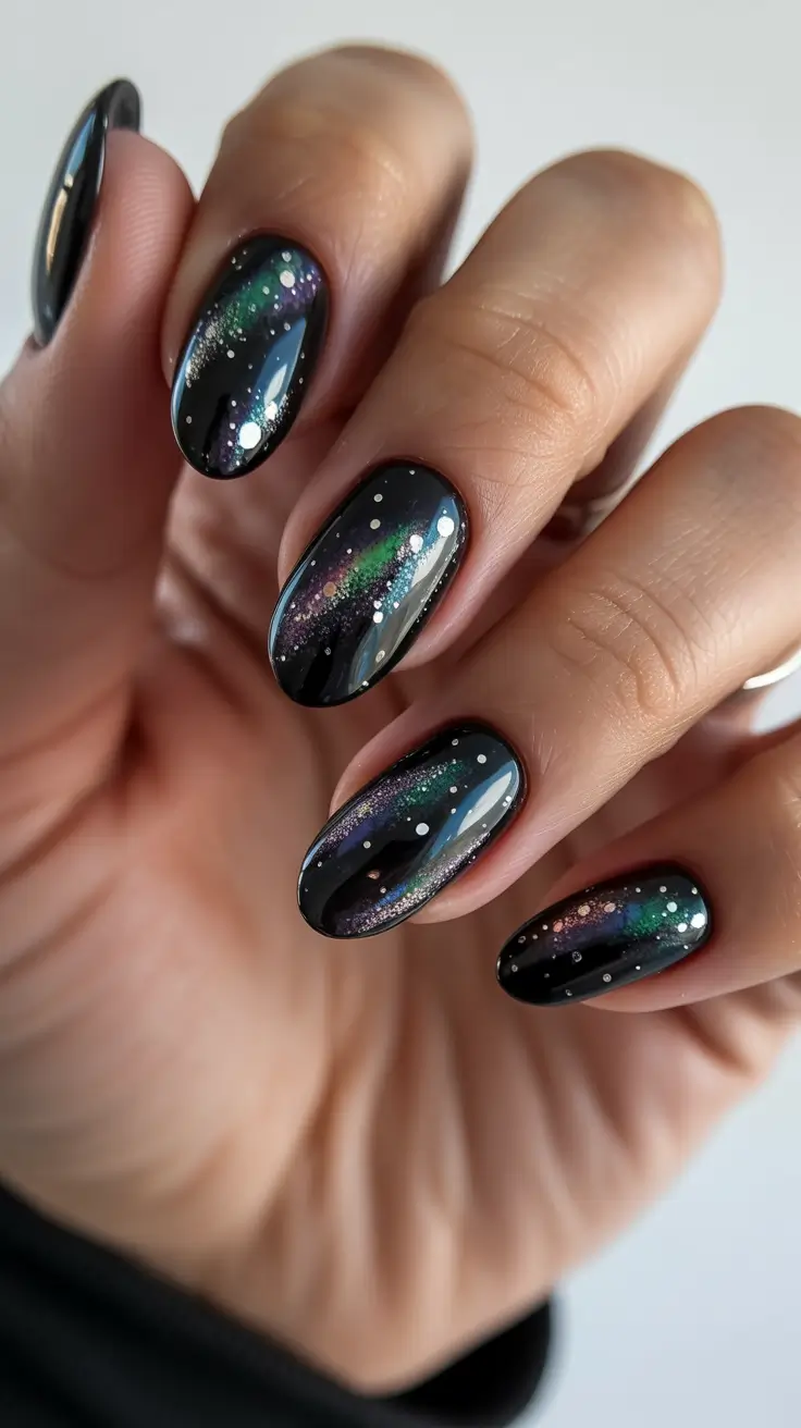 Classic black nails for 2026 Galaxy effect