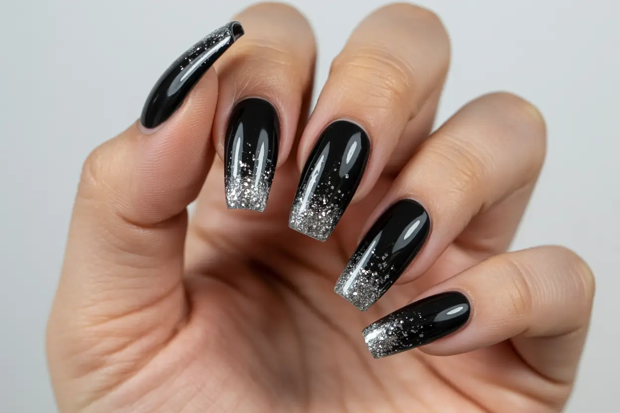 Classic black nails for 2026 Silver gradient