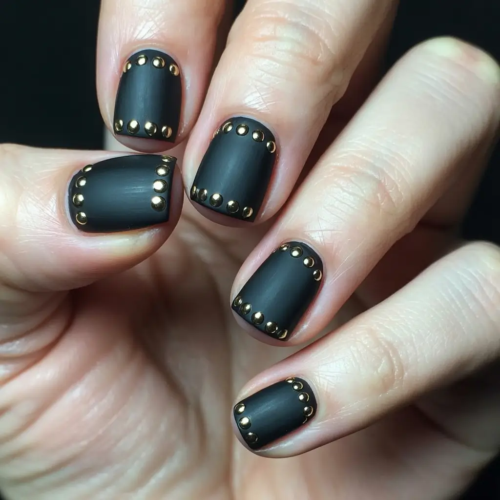 Classic black nails for 2026 Studded matte style