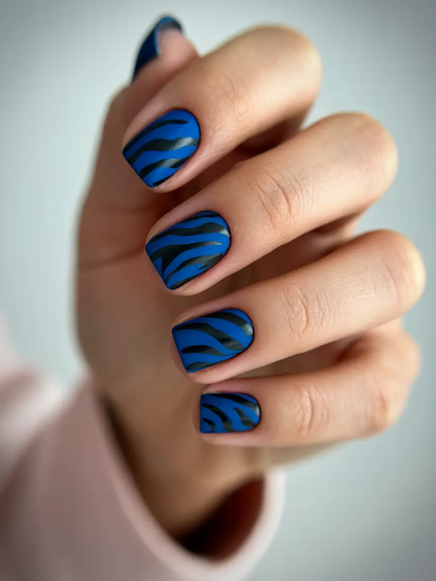 Blue nail designs Black and
