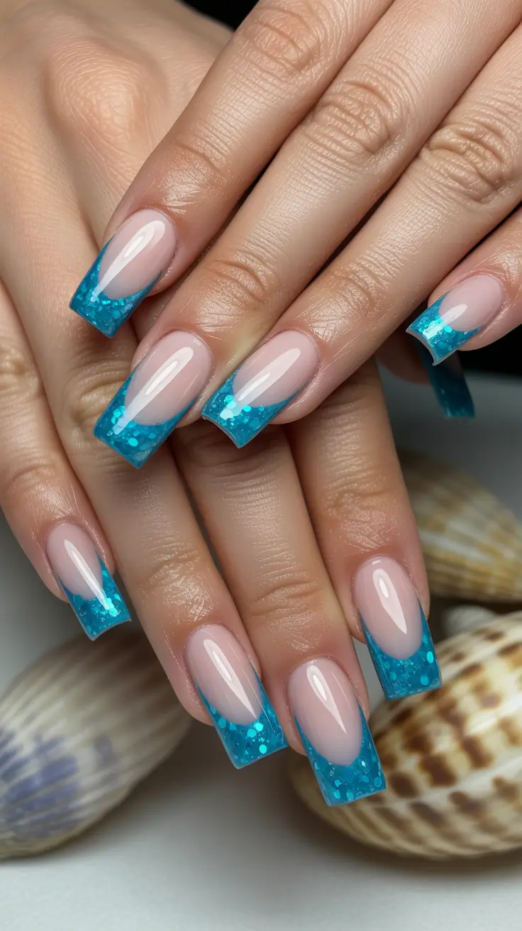 Classic French nails 2026 Crystal Blue