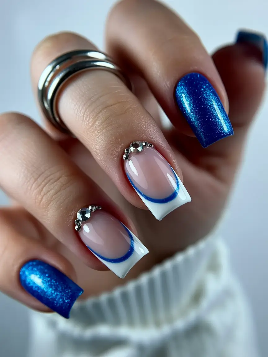 Classic French nails 2026 Chrome Blue