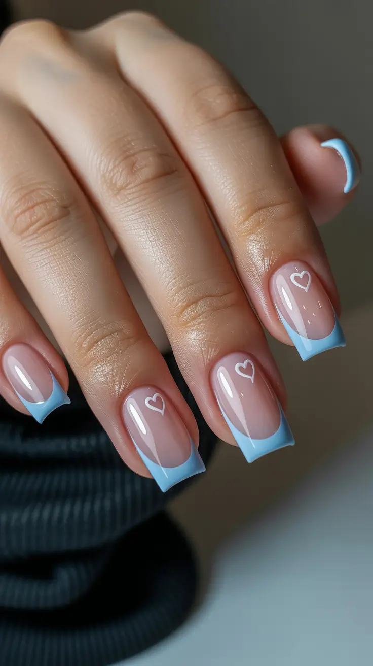 Classic French nails 2026 Blue Heart