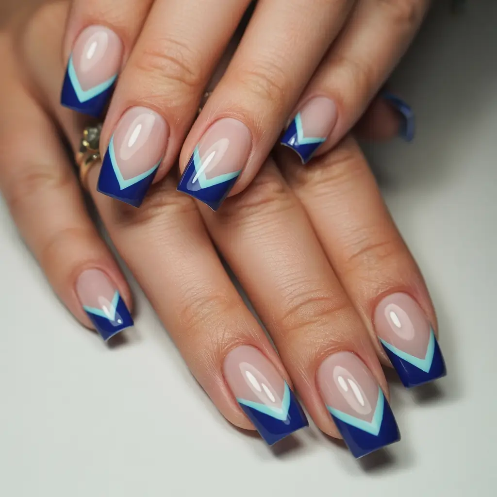 Classic French nails 2026 Blue Chevron