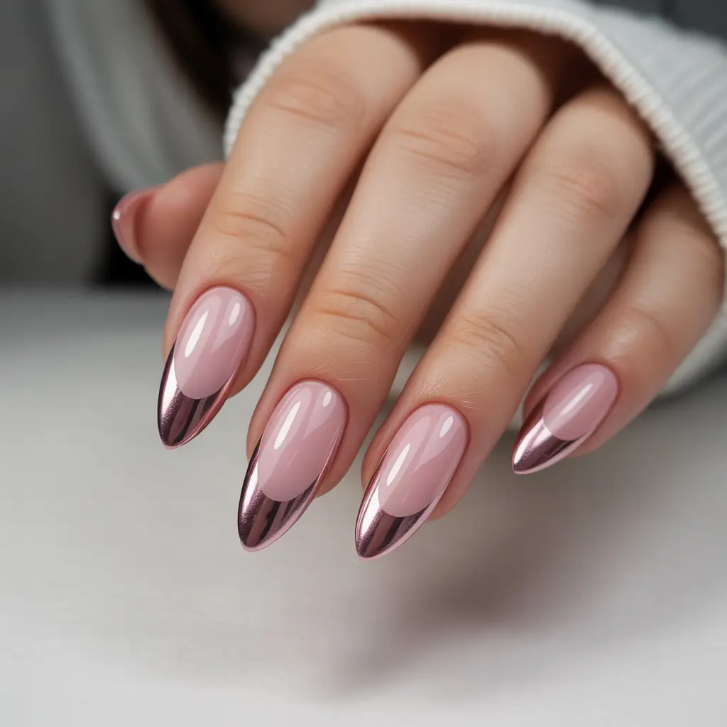 Classic French nails 2026 Chrome Rose