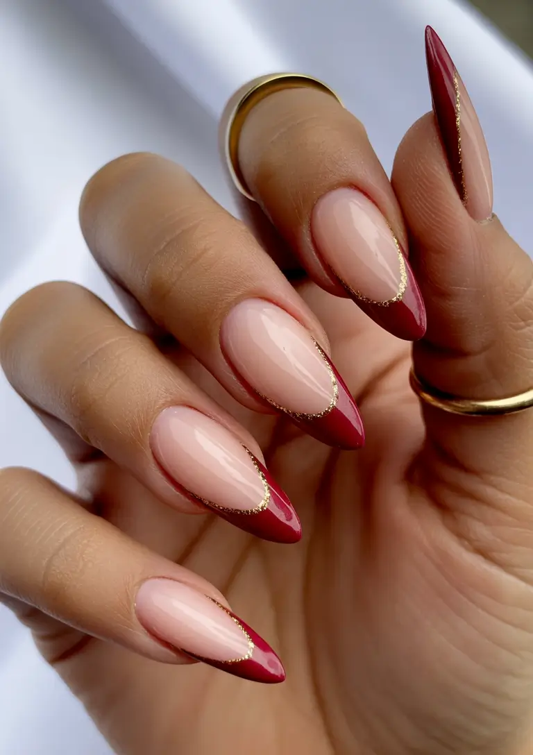 Classic French nails 2026 Burgundy Gold