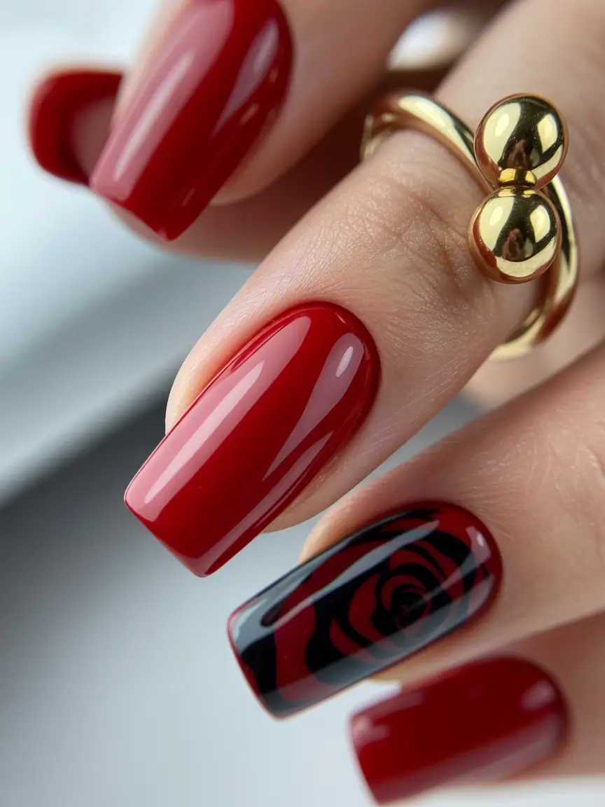 Classic red nails 2026 High-gloss cherry red design