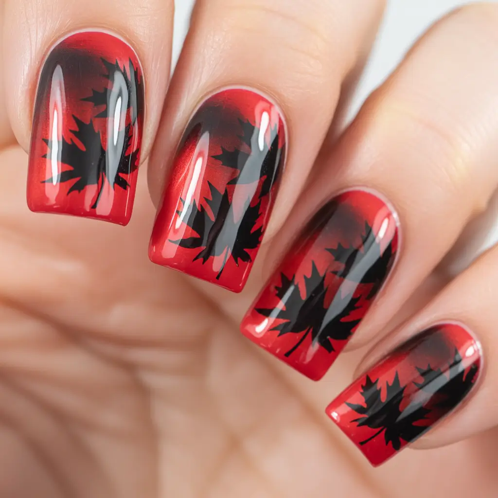 Classic red nails 2026 Red with black graphic design