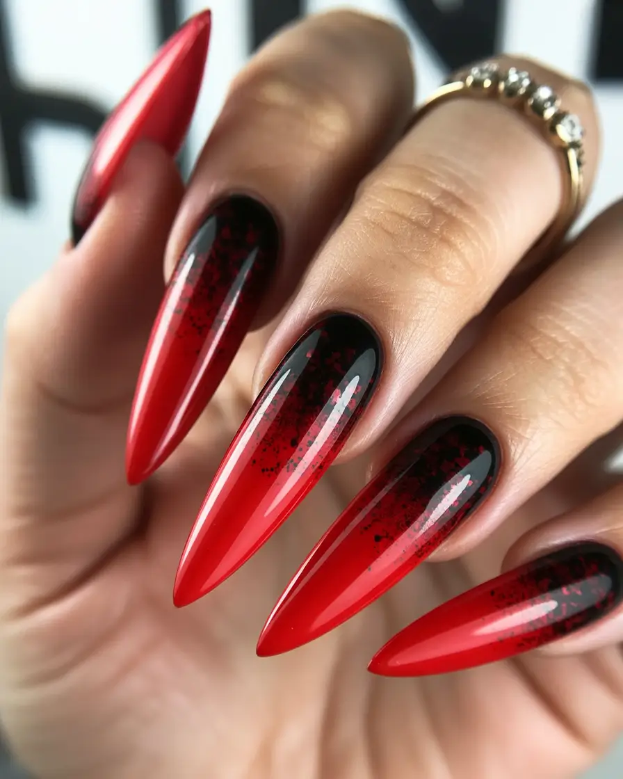 Classic red nails 2026 Red black ombre stiletto