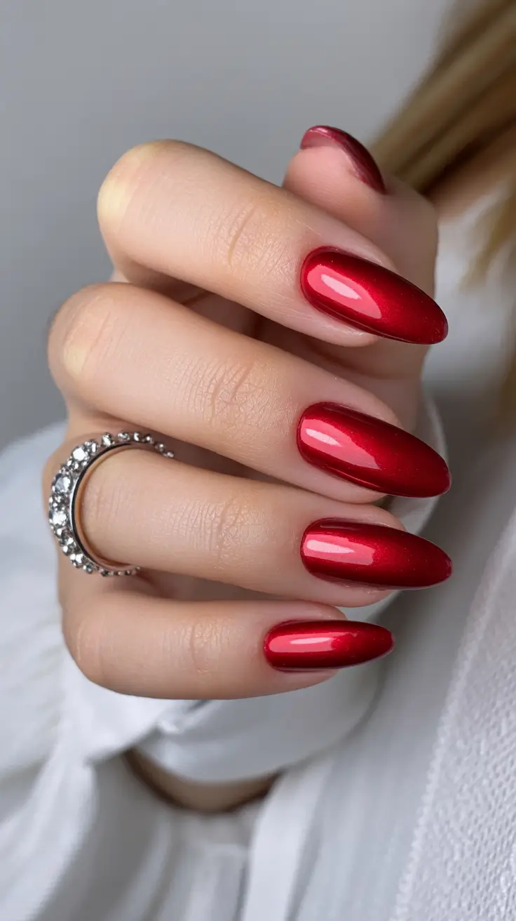 Classic red nails 2026 Cherry red almond nails