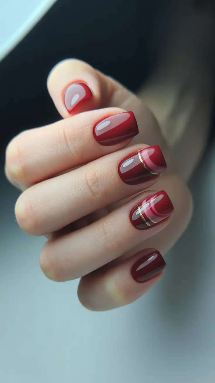 Classic red nails 2026 Red with gold band detail