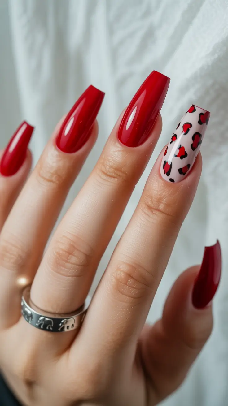 Classic red nails 2026 Minimal red with decorative detail