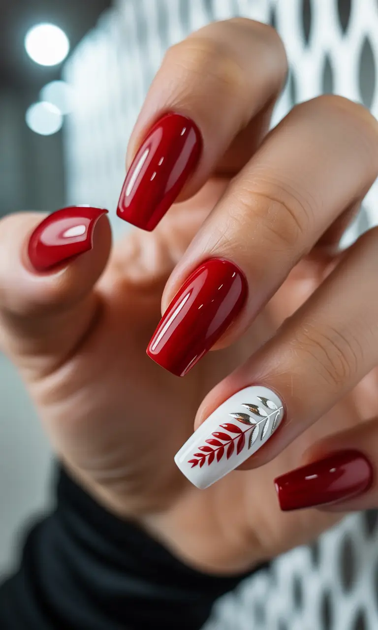 Classic red nails 2026 Red with botanical accent