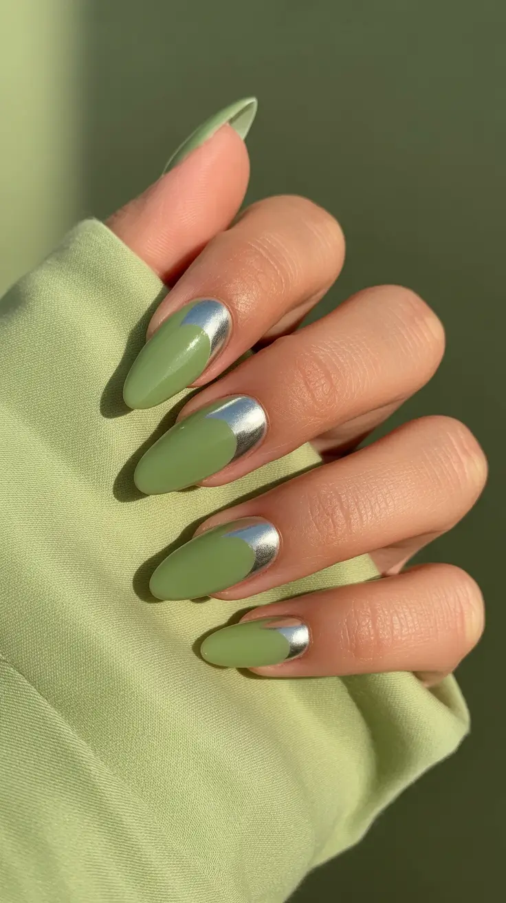 Classy elegant nails 2026 Green metallic