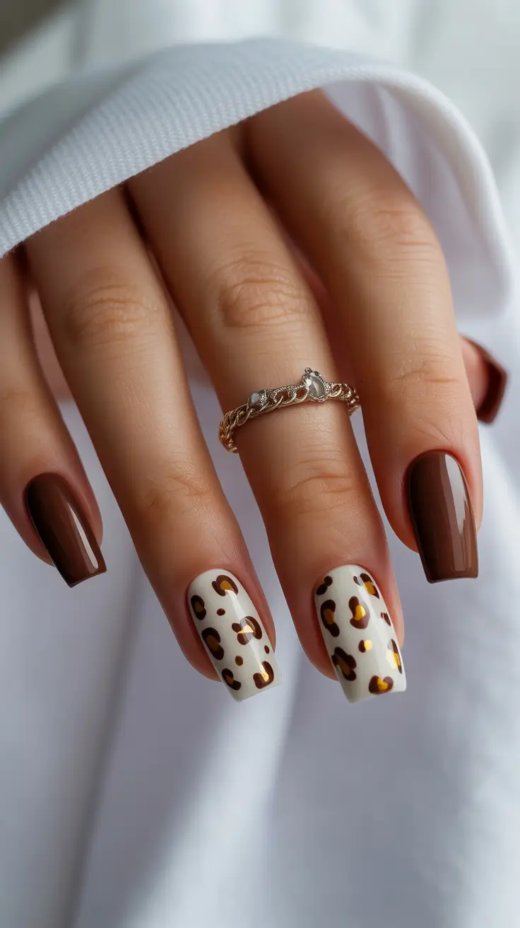 Classy elegant nails 2026 Brown leopard refined