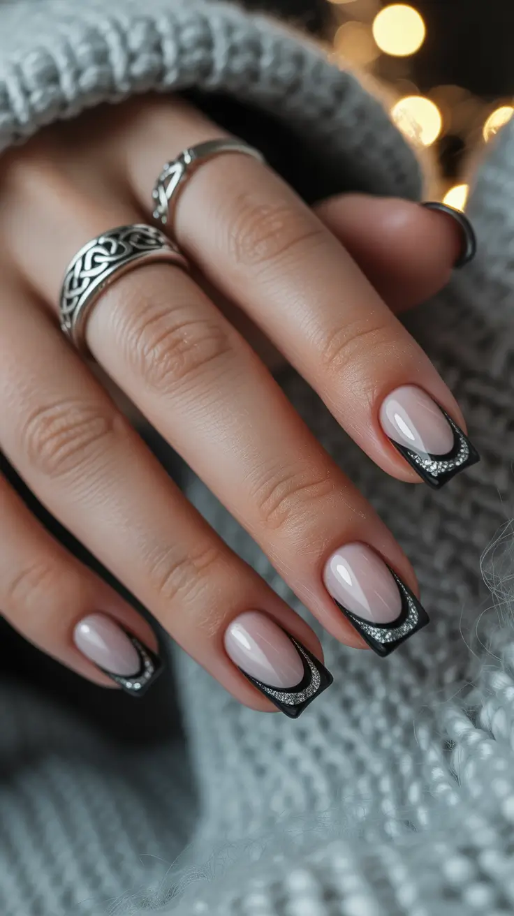 Classy elegant nails 2026 Nude black French